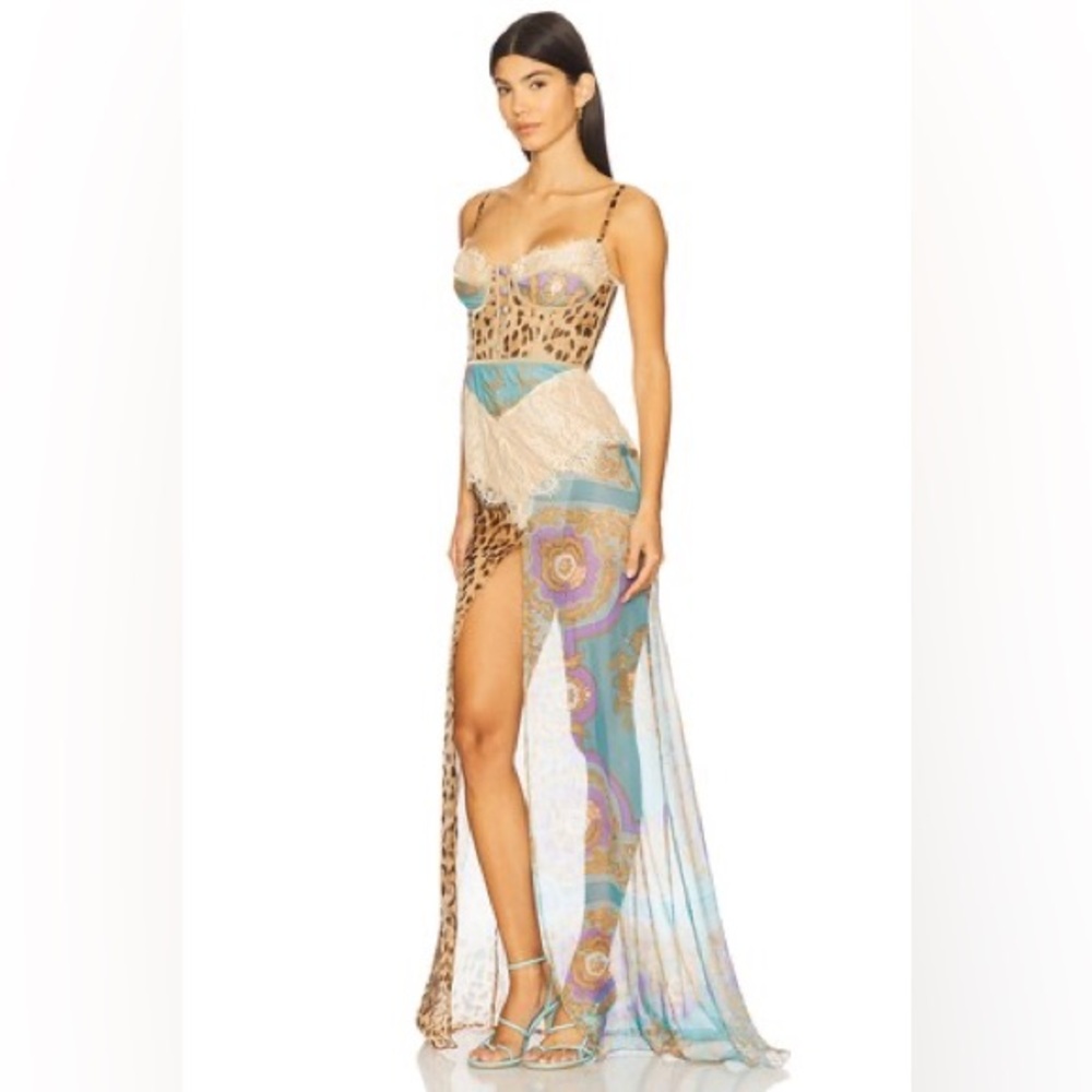 NWT Chiffon Splicing Lace Split Leopard Print Max… - image 4